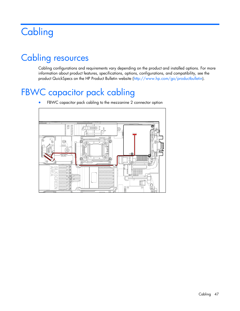 Cabling, Cabling resources, Fbwc capacitor pack cabling | HP ProLiant BL660c Gen8 Server Blade User Manual | Page 47 / 82