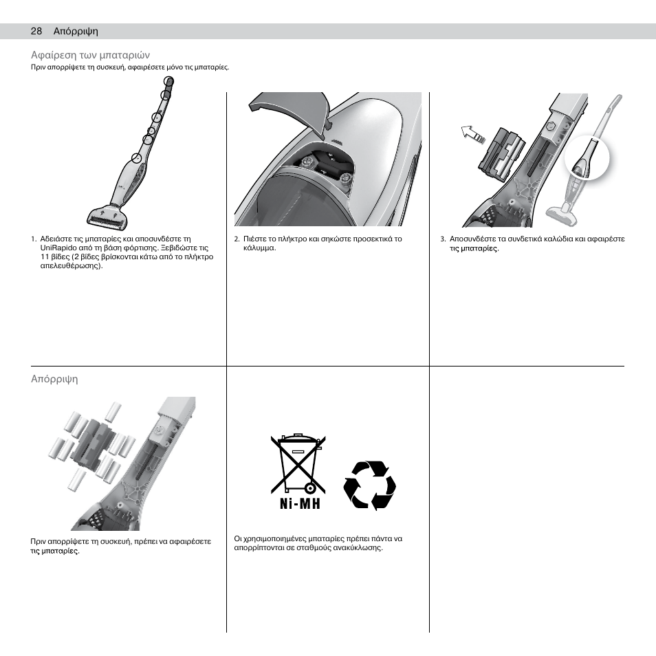 Αφαίρεση των µπαταριών, Απόρριψη | AEG AG803 User Manual | Page 30 / 34