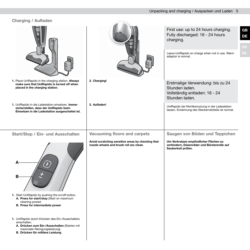 Saugen von böden und teppichen, Vacuuming floors and carpets | AEG AG803 User Manual | Page 7 / 34