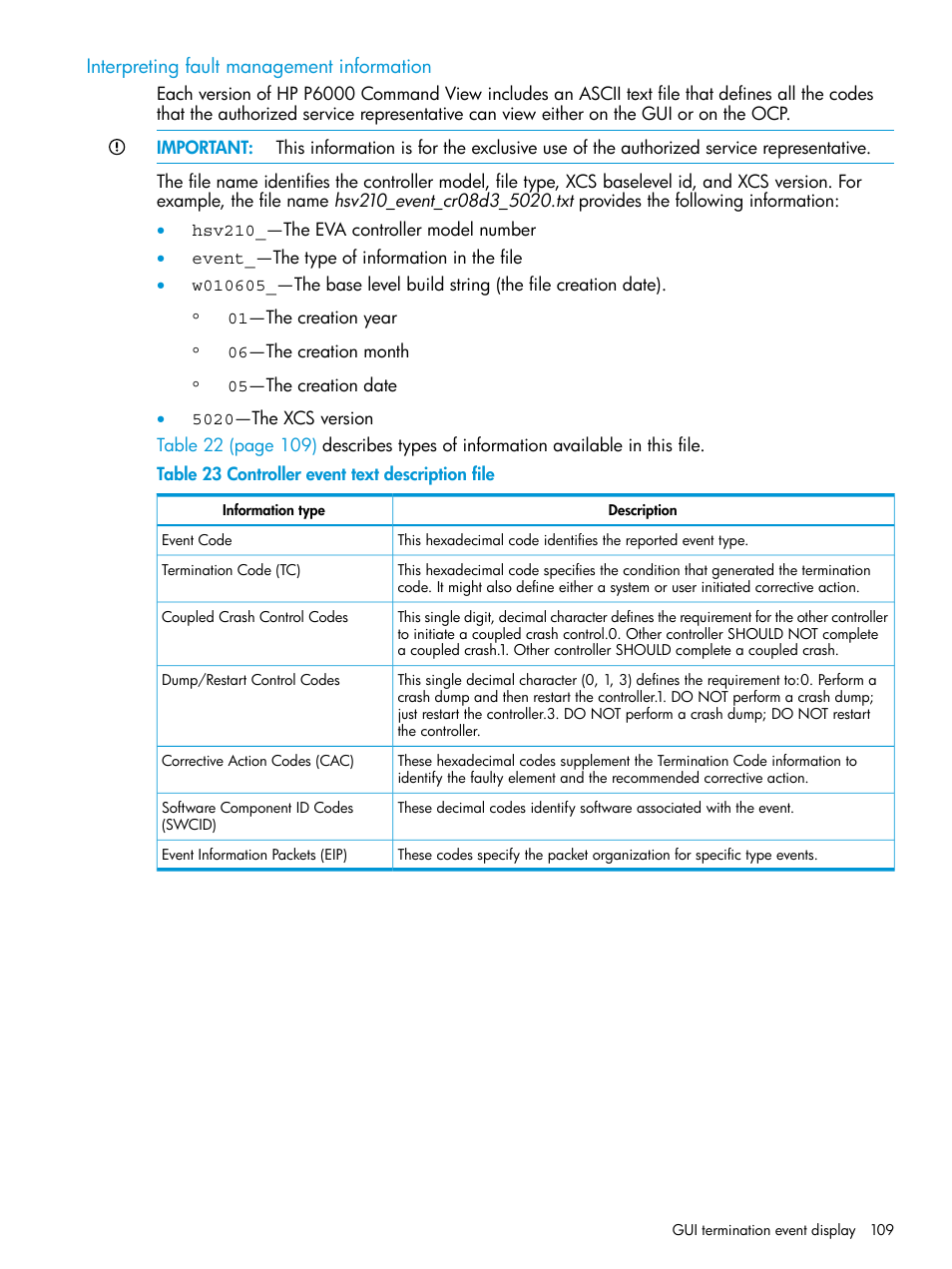 Interpreting fault management information | HP 6400.8400 Enterprise Virtual Array User Manual | Page 109 / 150