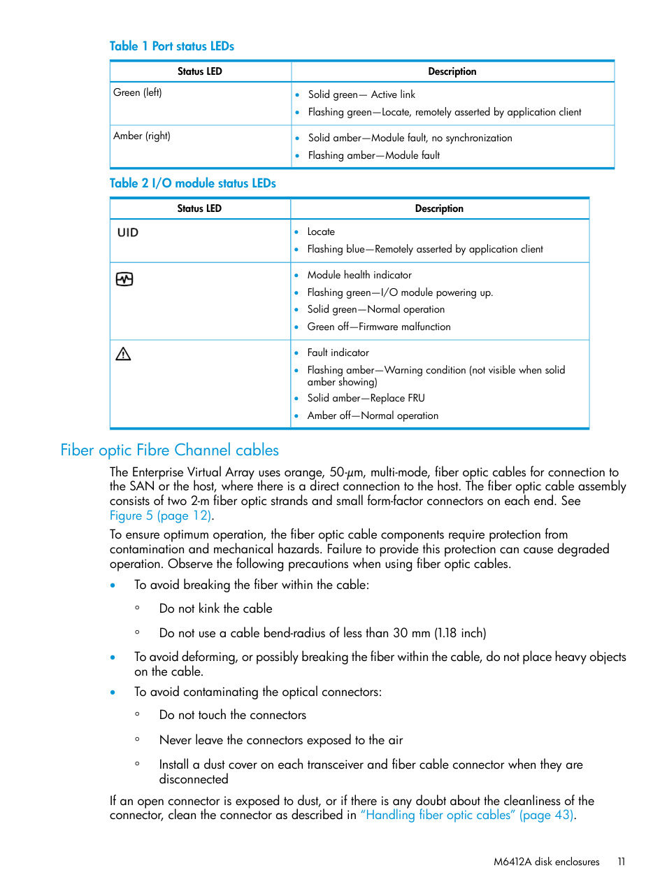 Fiber optic fibre channel cables | HP 6400.8400 Enterprise Virtual Array User Manual | Page 11 / 150