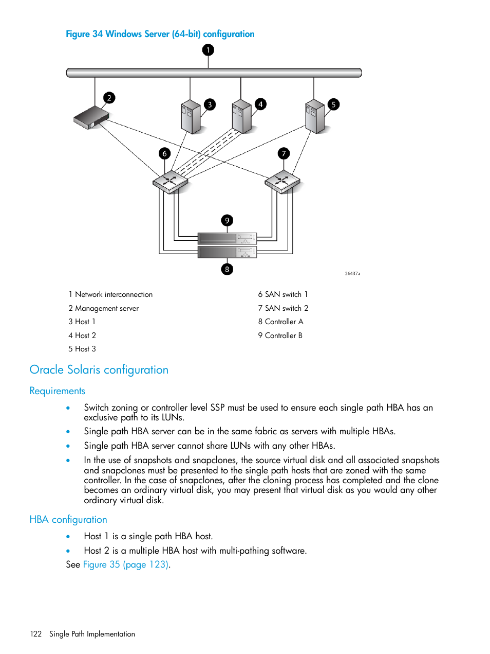 Oracle solaris configuration, Requirements, Hba configuration | Requirements hba configuration | HP 6400.8400 Enterprise Virtual Array User Manual | Page 122 / 150