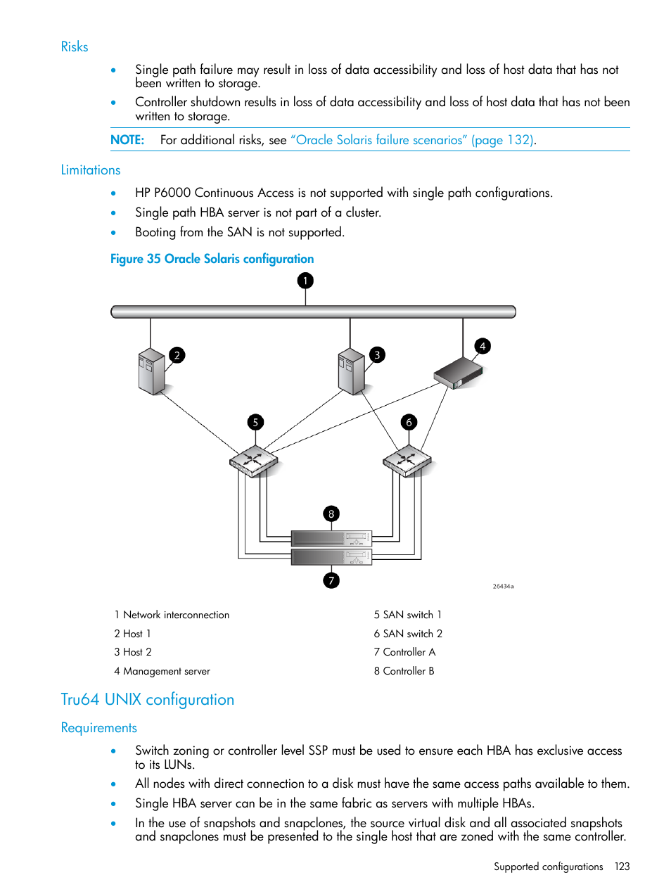 Risks, Limitations, Tru64 unix configuration | Requirements, Risks limitations | HP 6400.8400 Enterprise Virtual Array User Manual | Page 123 / 150