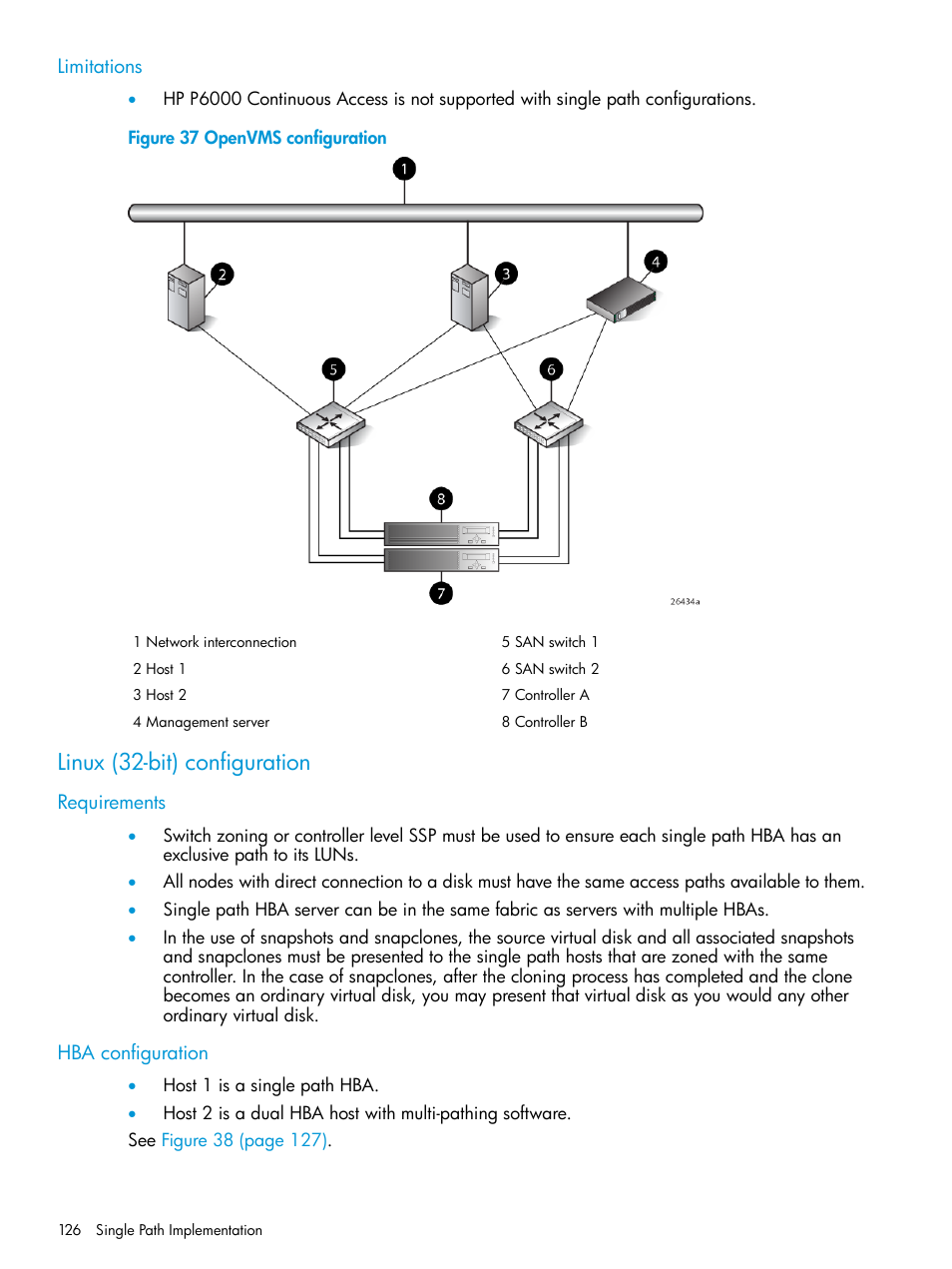 Limitations, Linux (32-bit) configuration, Requirements | Hba configuration, Requirements hba configuration | HP 6400.8400 Enterprise Virtual Array User Manual | Page 126 / 150