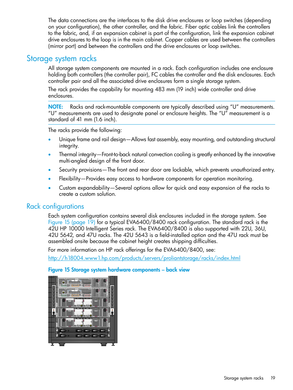 Storage system racks, Rack configurations | HP 6400.8400 Enterprise Virtual Array User Manual | Page 19 / 150
