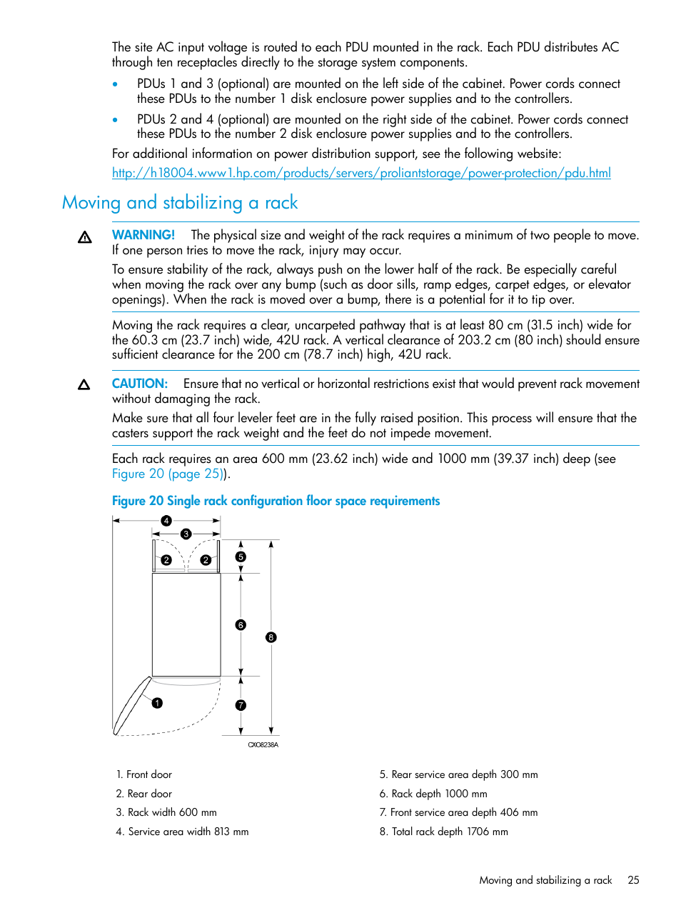 Moving and stabilizing a rack | HP 6400.8400 Enterprise Virtual Array User Manual | Page 25 / 150