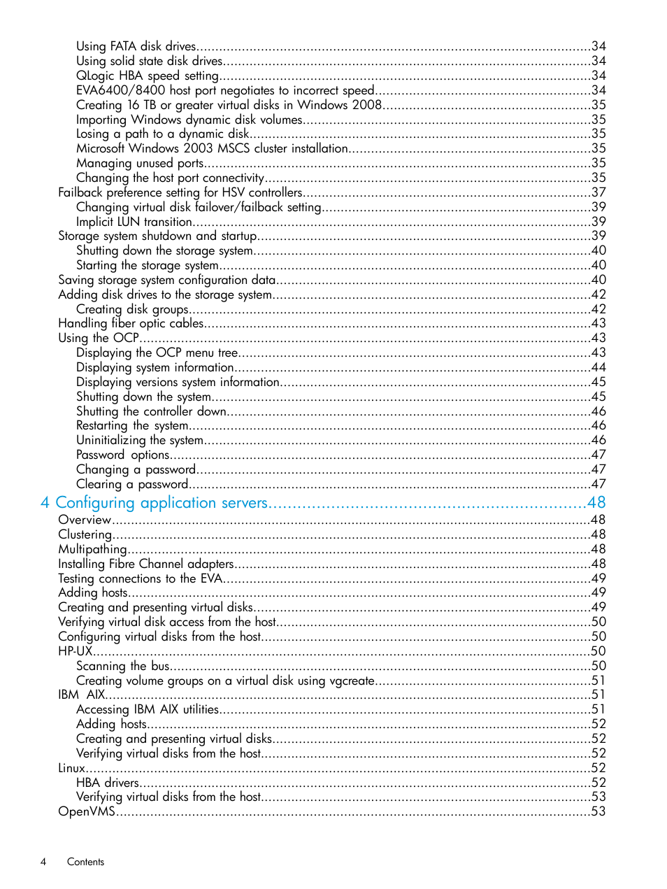 4 configuring application servers | HP 6400.8400 Enterprise Virtual Array User Manual | Page 4 / 150