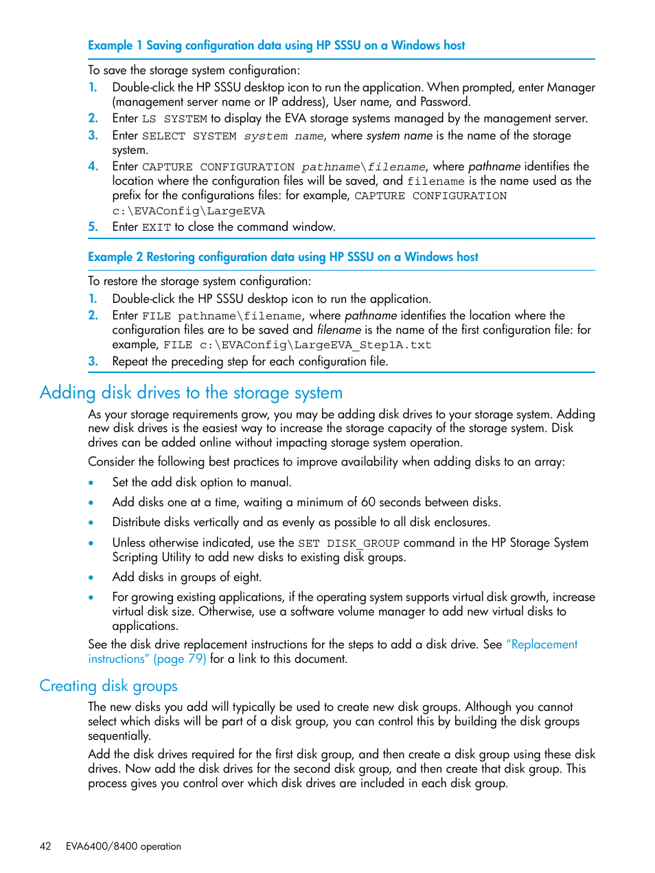 Adding disk drives to the storage system, Creating disk groups | HP 6400.8400 Enterprise Virtual Array User Manual | Page 42 / 150