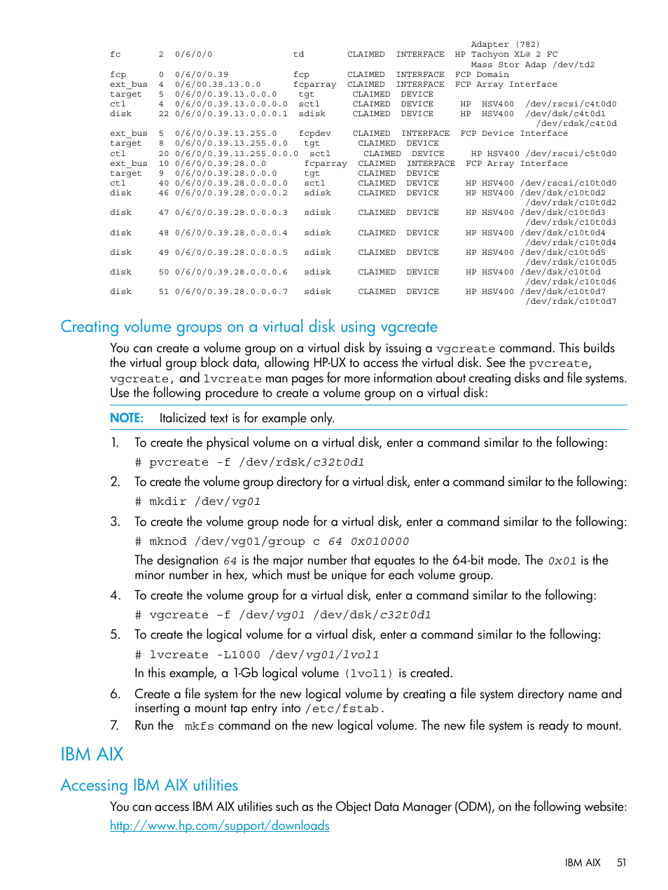 Ibm aix, Accessing ibm aix utilities | HP 6400.8400 Enterprise Virtual Array User Manual | Page 51 / 150