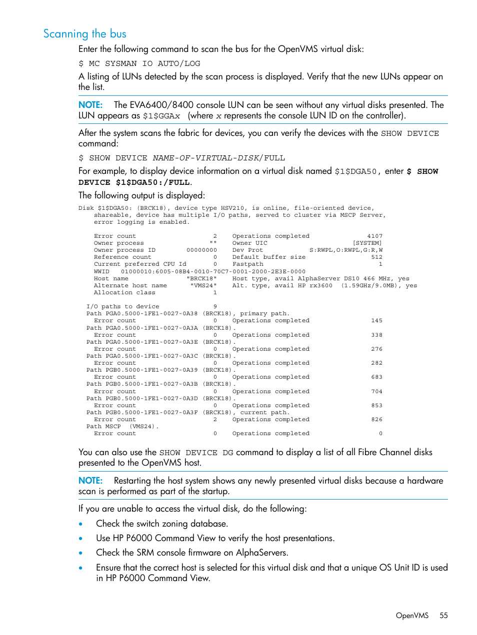 Scanning the bus | HP 6400.8400 Enterprise Virtual Array User Manual | Page 55 / 150