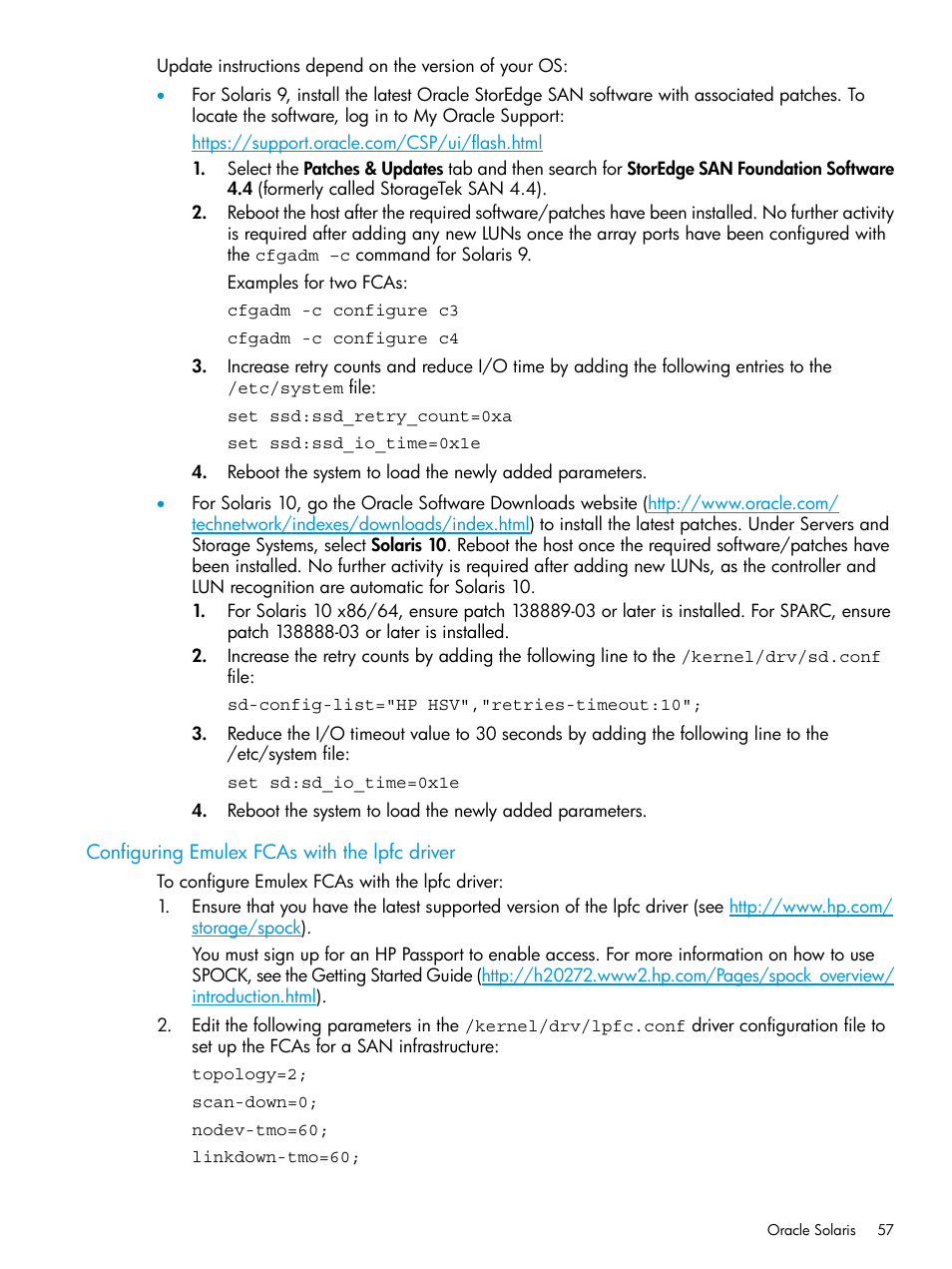 Configuring emulex fcas with the lpfc driver | HP 6400.8400 Enterprise Virtual Array User Manual | Page 57 / 150