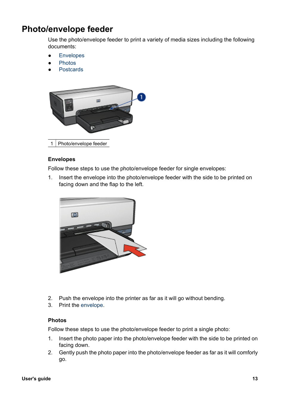 Photo/envelope feeder | HP Deskjet 6943 Printer User Manual | Page 15 / 132