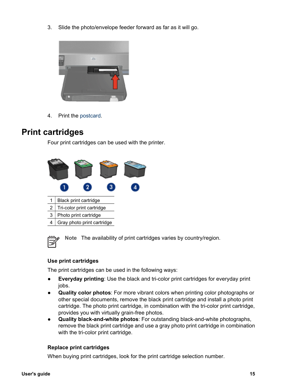 Print cartridges | HP Deskjet 6943 Printer User Manual | Page 17 / 132