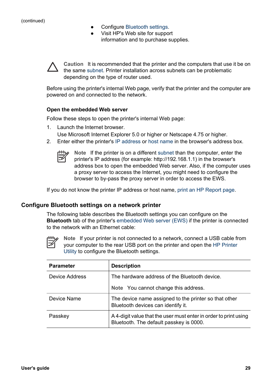 Configure bluetooth settings on a network printer | HP Deskjet 6943 Printer User Manual | Page 31 / 132