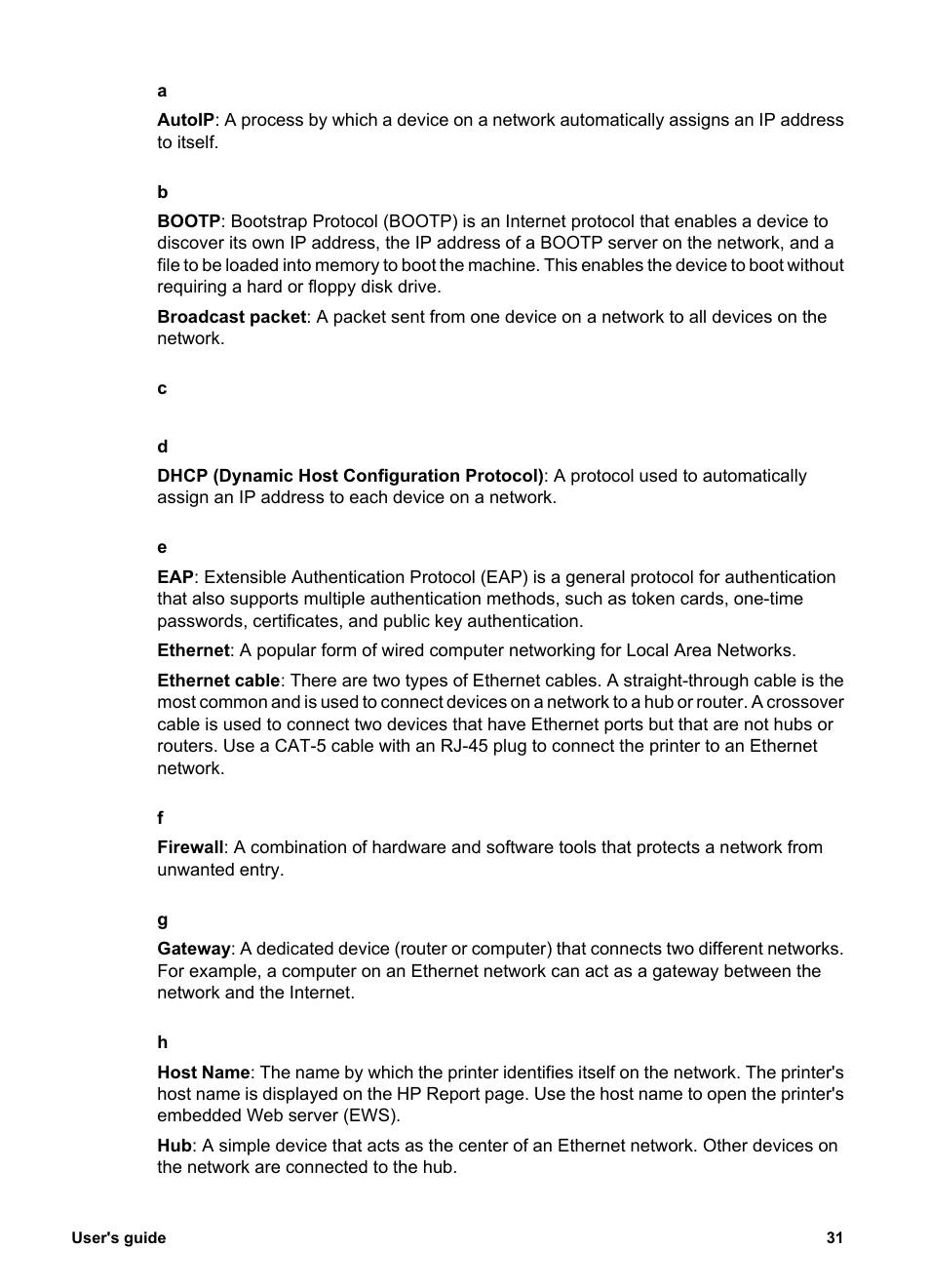 Firewalls, Dhcp, A rou | As a, Gateway, Autoip, A maci, Devices, Ethernet cable, Host name | HP Deskjet 6943 Printer User Manual | Page 33 / 132