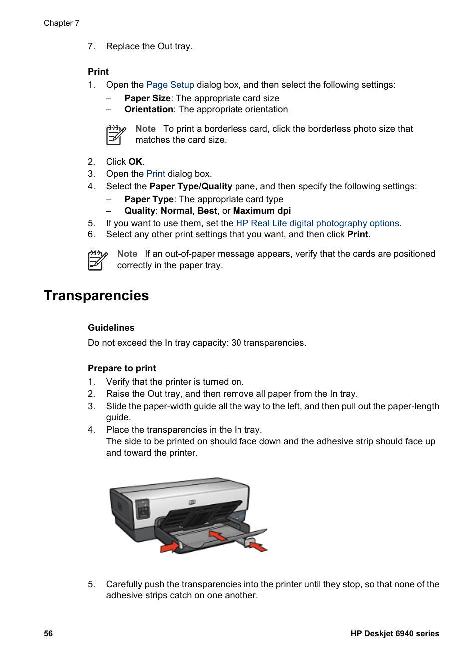 Transparencies | HP Deskjet 6943 Printer User Manual | Page 58 / 132