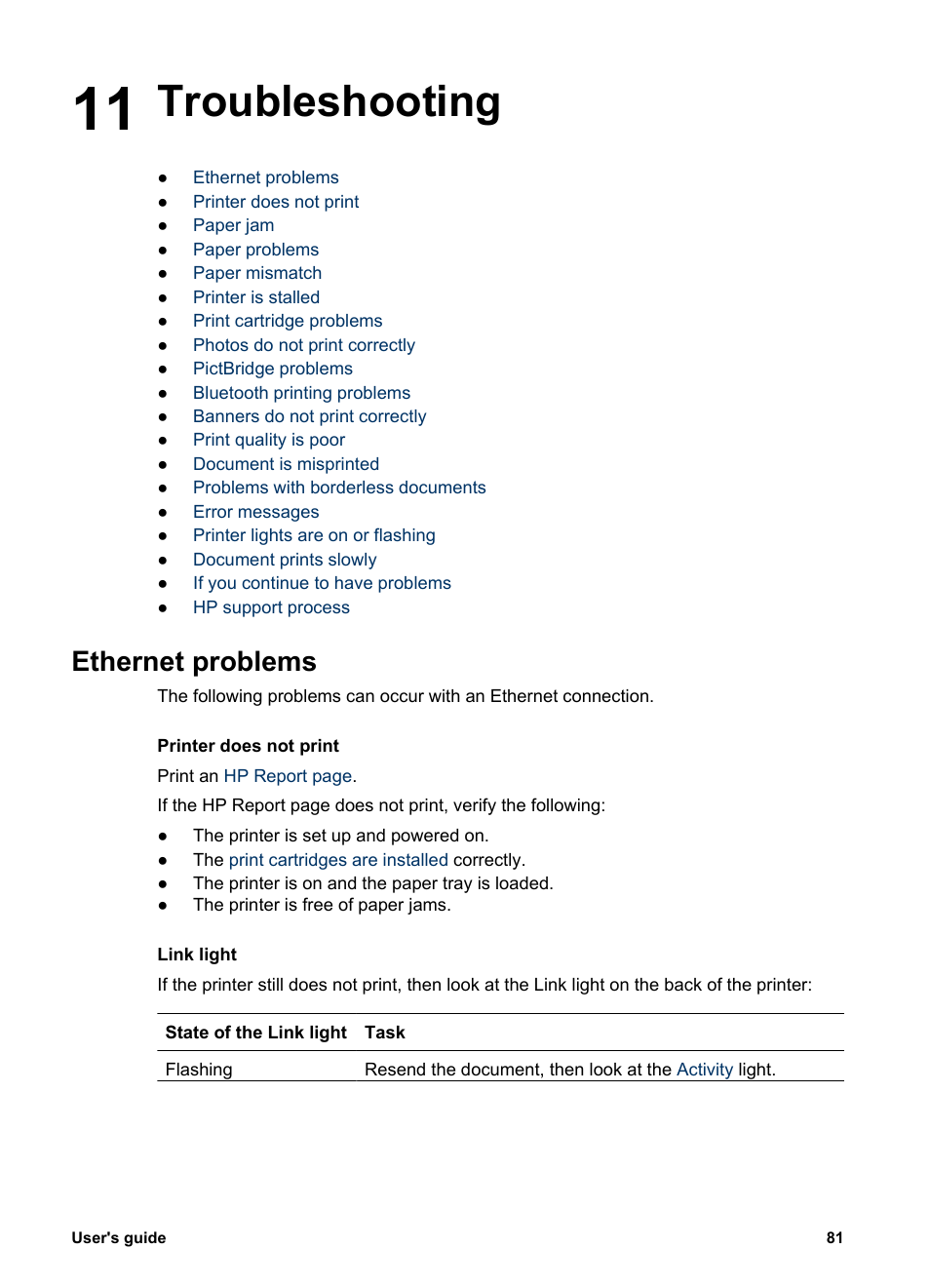 Troubleshooting, Ethernet problems, 11 troubleshooting | HP Deskjet 6943 Printer User Manual | Page 83 / 132