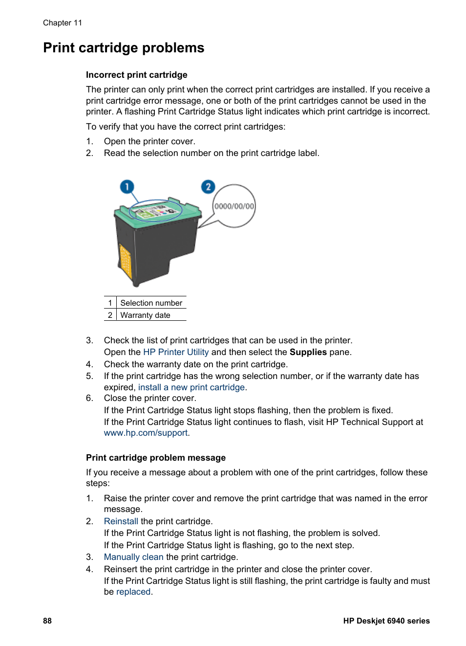 Print cartridge problems | HP Deskjet 6943 Printer User Manual | Page 90 / 132