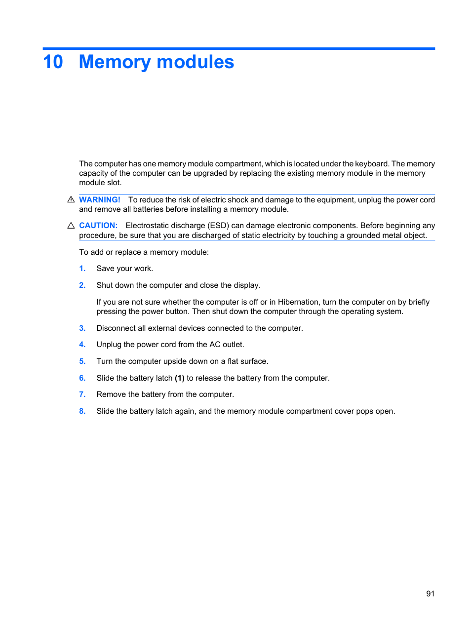 Memory modules, 10 memory modules | HP Mini 5101 User Manual | Page 101 / 116
