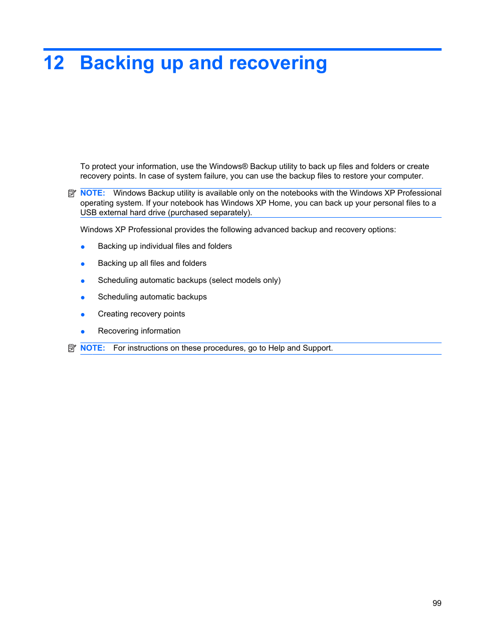 Backing up and recovering, 12 backing up and recovering | HP Mini 5101 User Manual | Page 109 / 116
