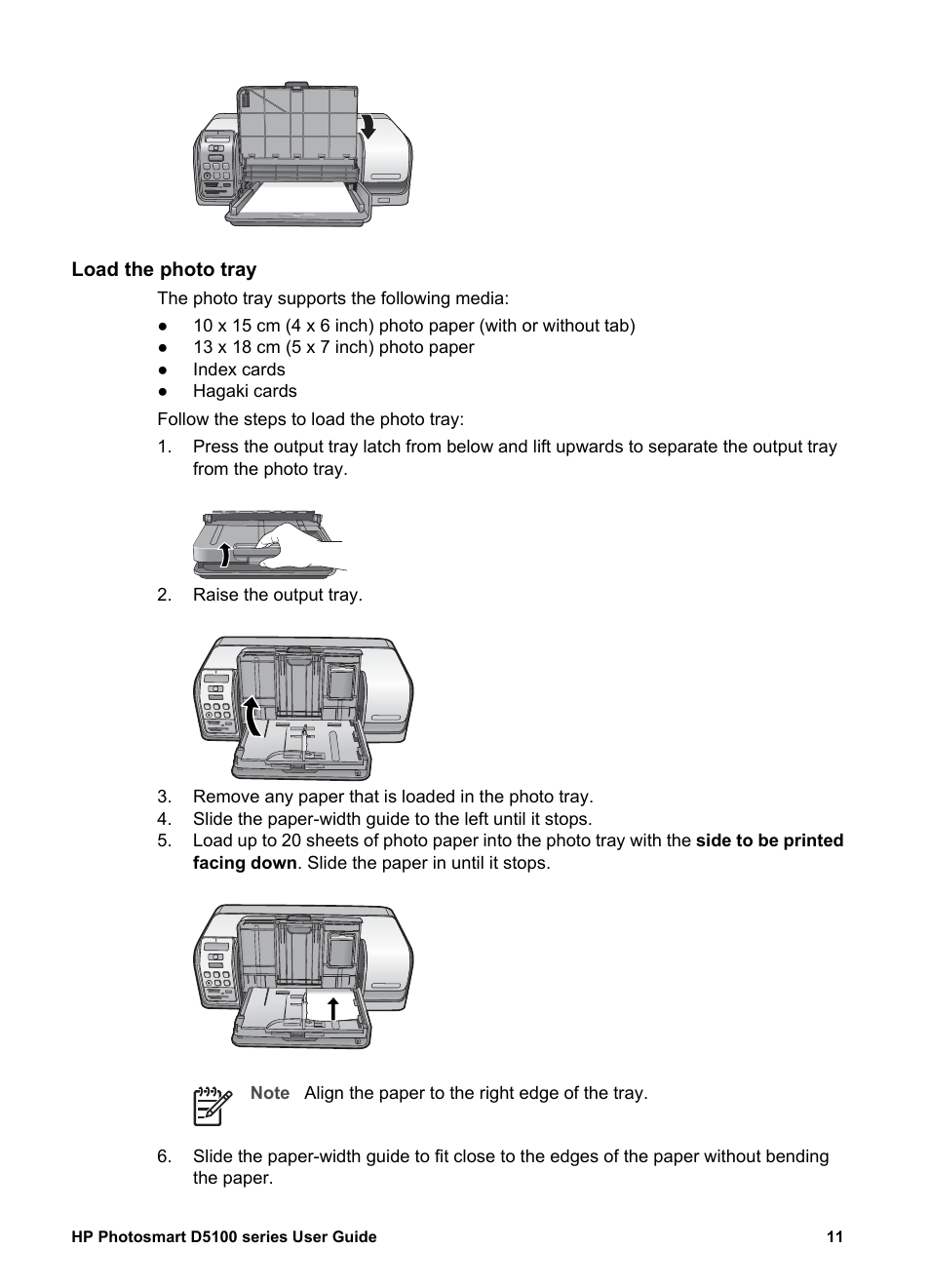 Load the photo tray | HP Photosmart D5160 Printer User Manual | Page 14 / 59