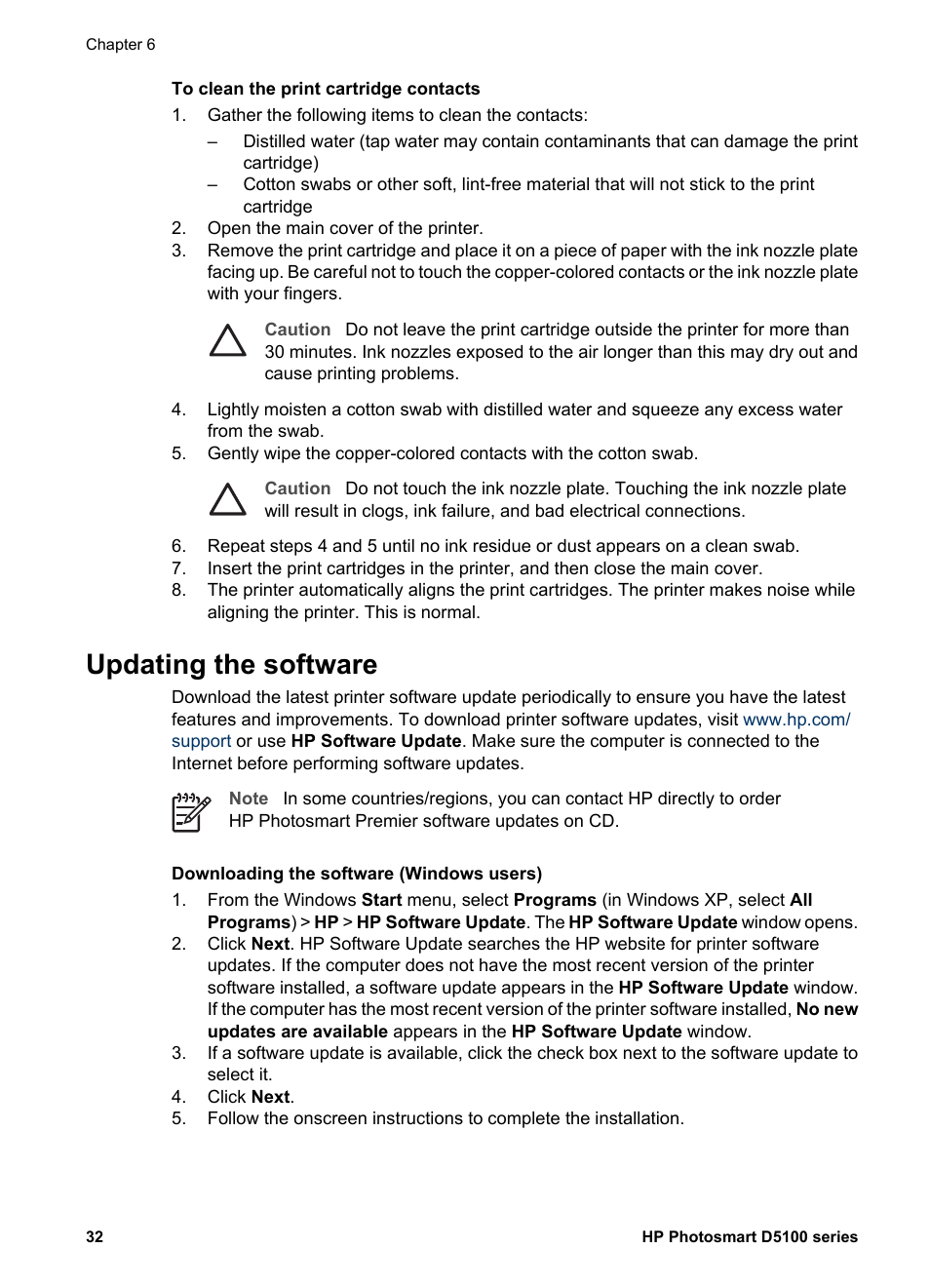 Updating the software | HP Photosmart D5160 Printer User Manual | Page 35 / 59