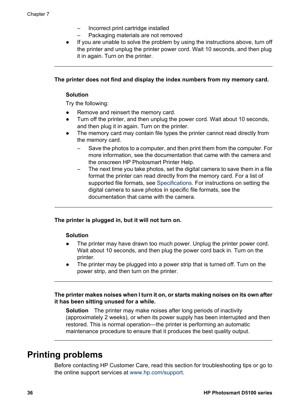 Printing problems | HP Photosmart D5160 Printer User Manual | Page 39 / 59