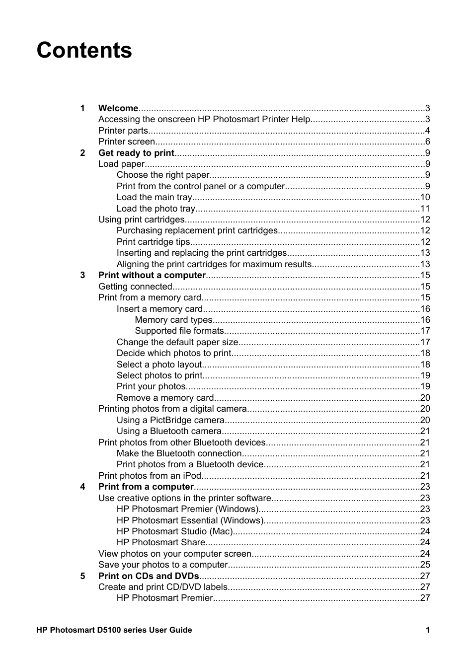 HP Photosmart D5160 Printer User Manual | Page 4 / 59