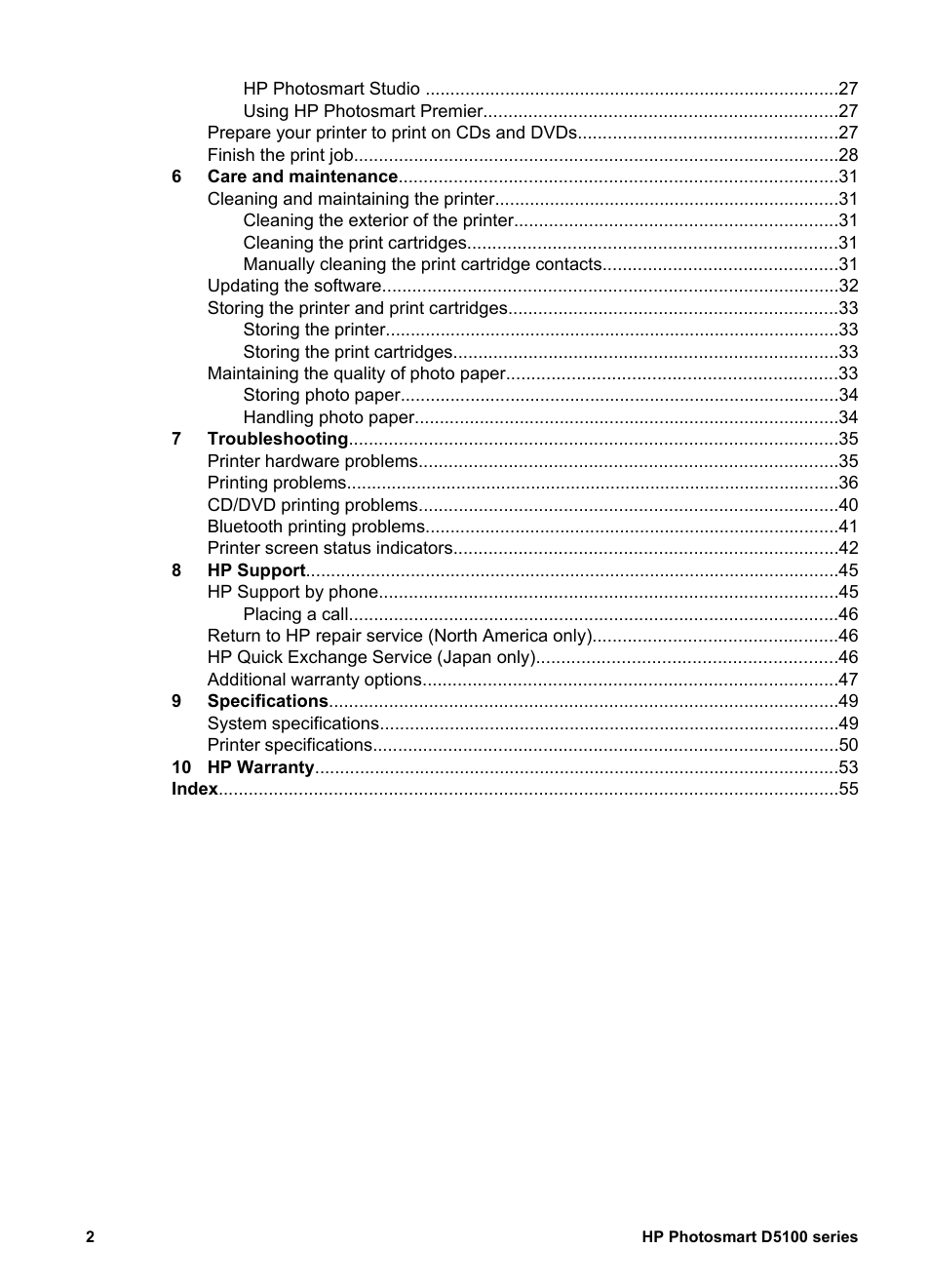 HP Photosmart D5160 Printer User Manual | Page 5 / 59