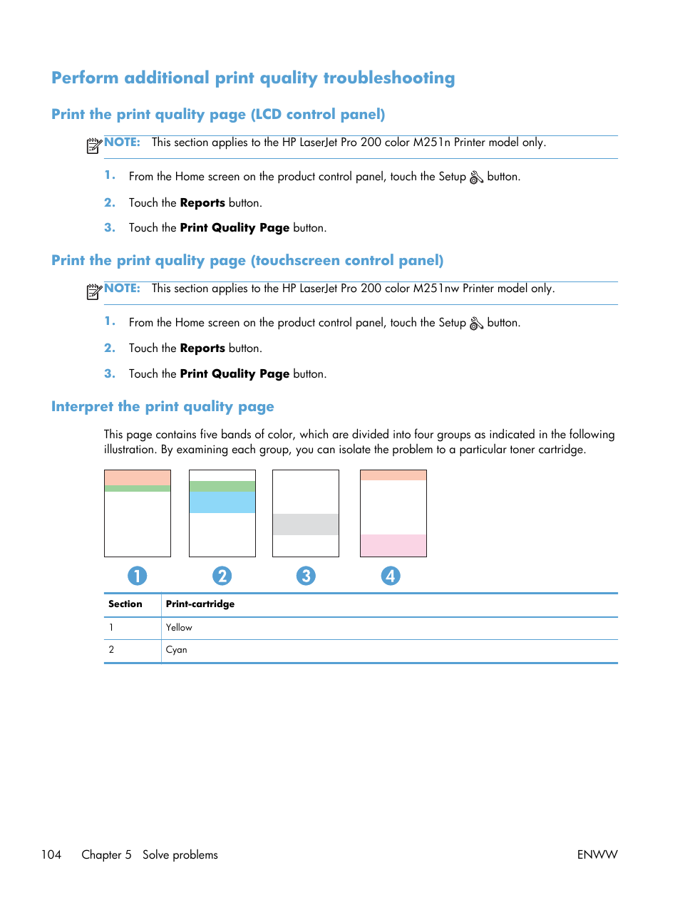 Perform additional print quality troubleshooting | HP LaserJet Pro 200 color Printer M251nw User Manual | Page 116 / 146