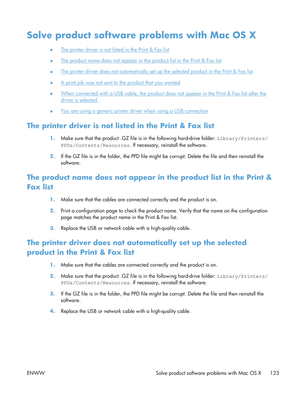 Solve product software problems with mac os x | HP LaserJet Pro 200 color Printer M251nw User Manual | Page 135 / 146