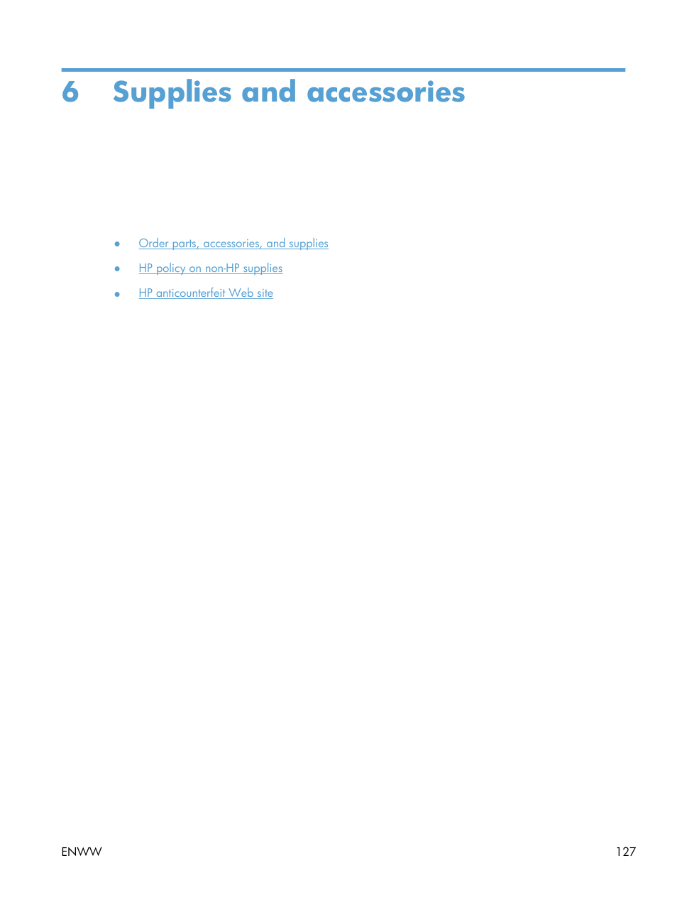 Supplies and accessories, 6 supplies and accessories | HP LaserJet Pro 200 color Printer M251nw User Manual | Page 139 / 146