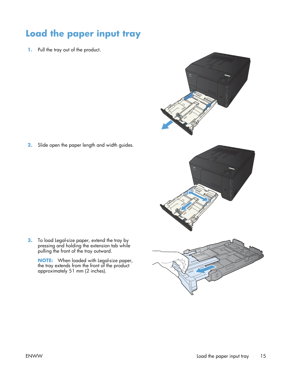 Load the paper input tray | HP LaserJet Pro 200 color Printer M251nw User Manual | Page 27 / 146