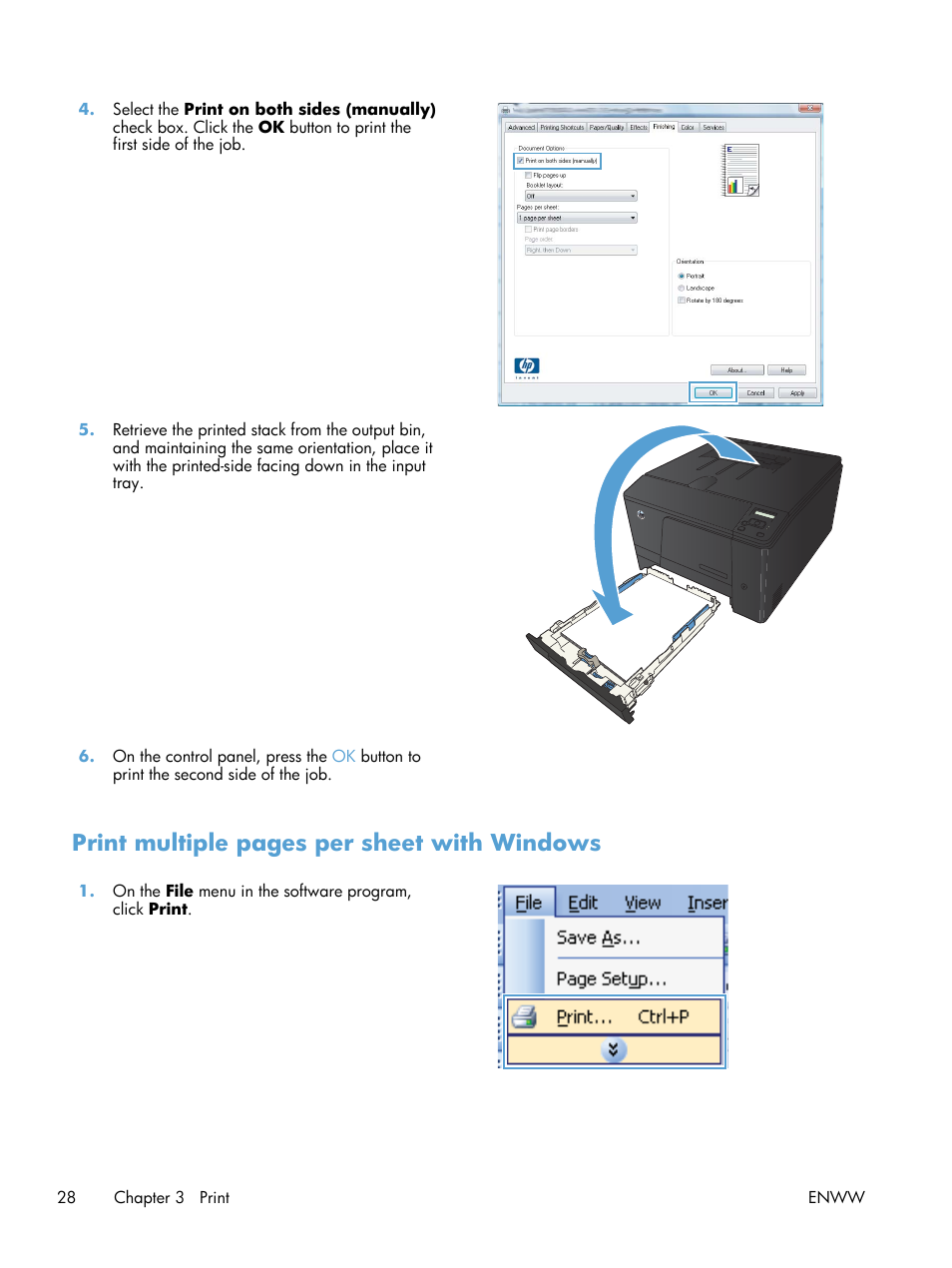 Print multiple pages per sheet with windows | HP LaserJet Pro 200 color Printer M251nw User Manual | Page 40 / 146