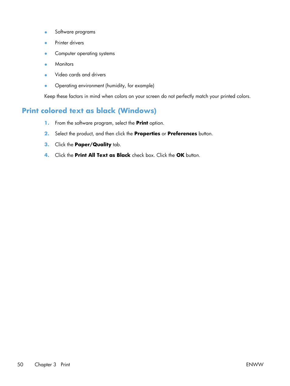 Print colored text as black (windows) | HP LaserJet Pro 200 color Printer M251nw User Manual | Page 62 / 146