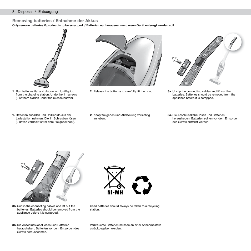 Removing batteries / entnahme der akkus | AEG AG805 User Manual | Page 10 / 34