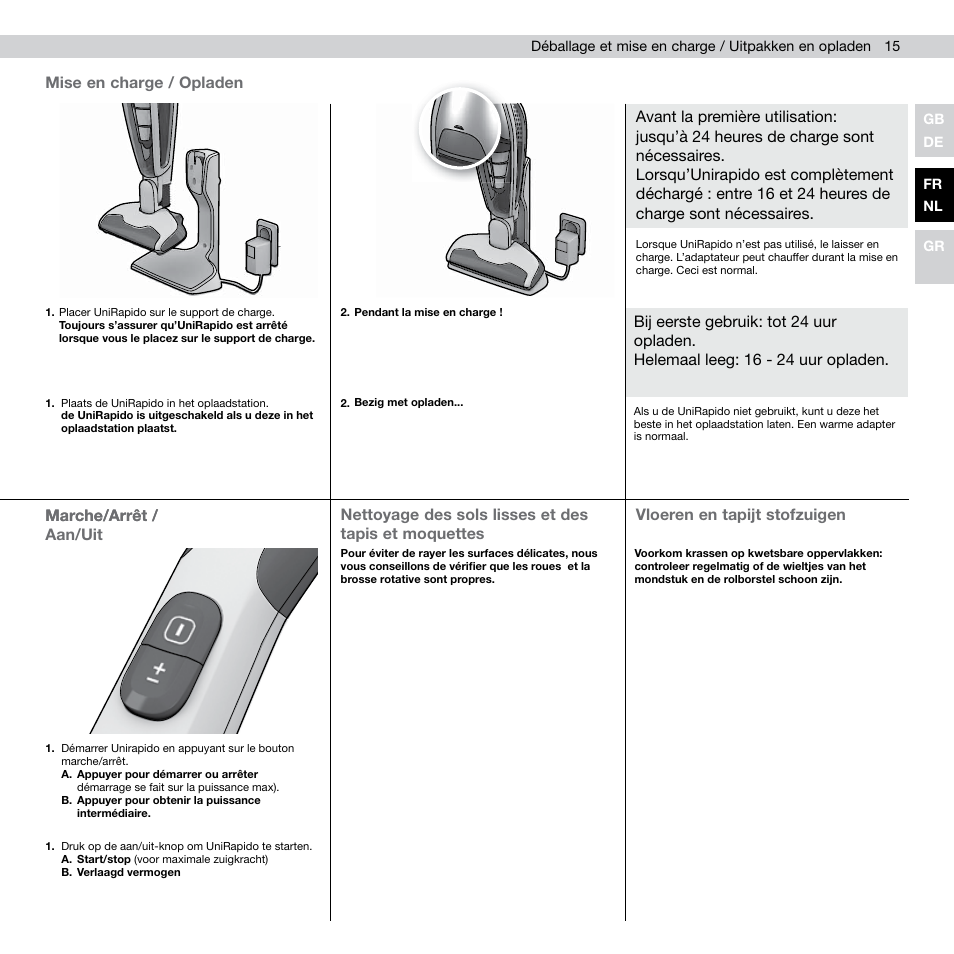 Mise en charge / opladen marche/arrêt / aan/uit, Marche/arrêt | AEG AG805 User Manual | Page 17 / 34