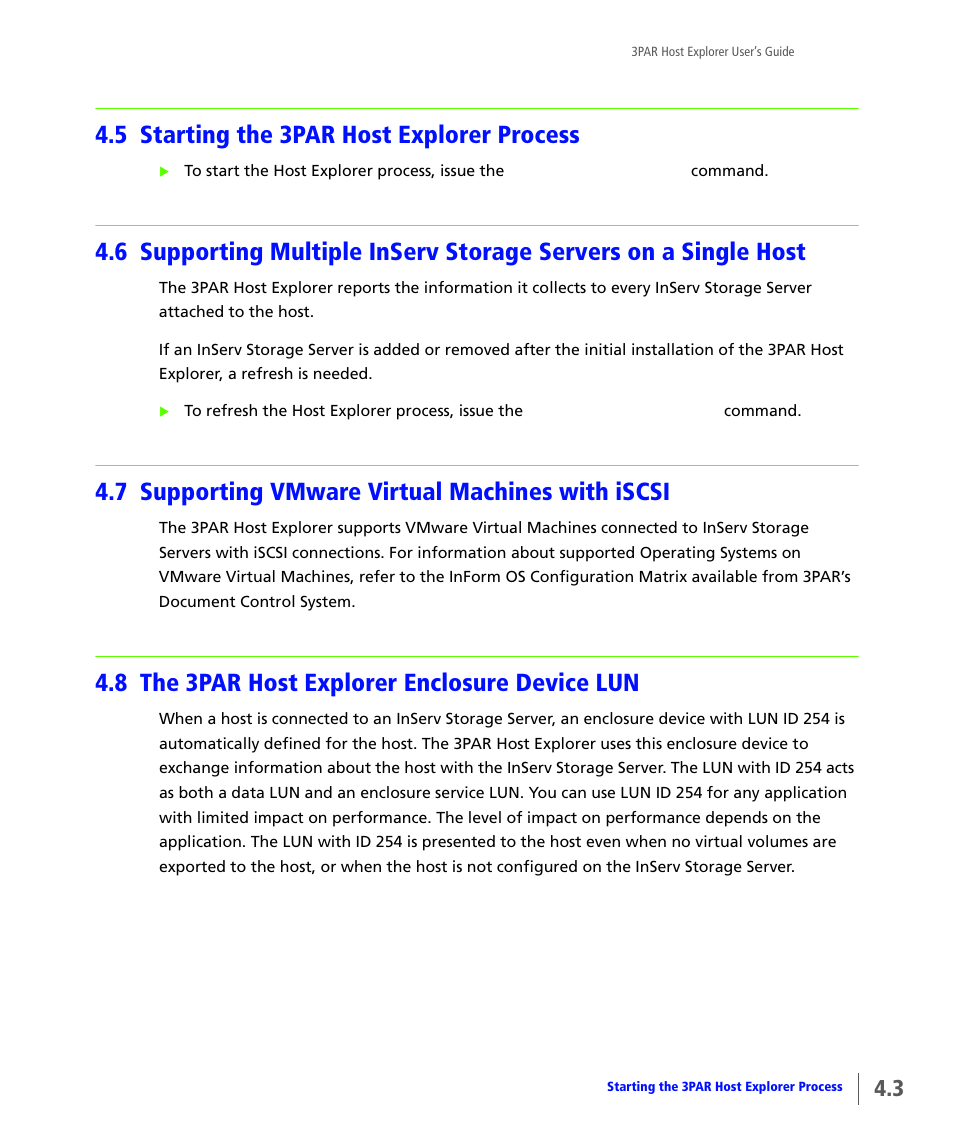 5 starting the 3par host explorer process, 7 supporting vmware virtual machines with iscsi, 8 the 3par host explorer enclosure device lun | Starting the 3par host explorer process, Supporting vmware virtual machines with iscsi, The 3par host explorer enclosure device lun | HP 3PAR Host Explorer Software User Manual | Page 19 / 28
