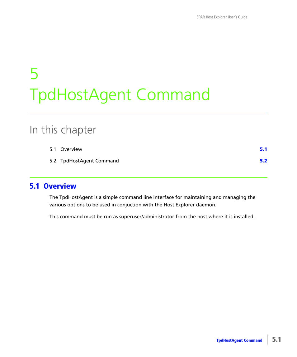 Tpdhostagent command, 1 overview, Overview | 5 tpdhostagent command | HP 3PAR Host Explorer Software User Manual | Page 21 / 28