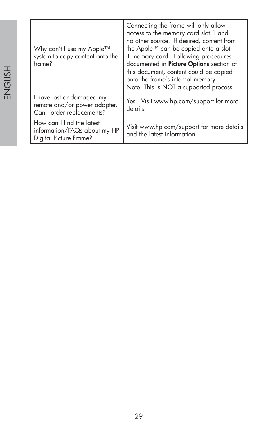 Engli sh | HP df810 Digital Picture Frame User Manual | Page 30 / 96