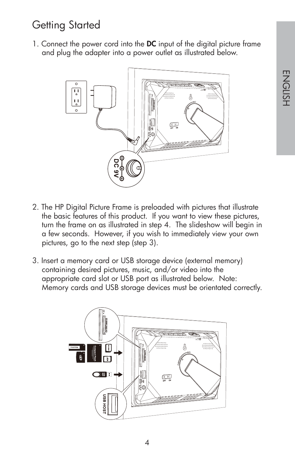 Getting started | HP df810 Digital Picture Frame User Manual | Page 5 / 96