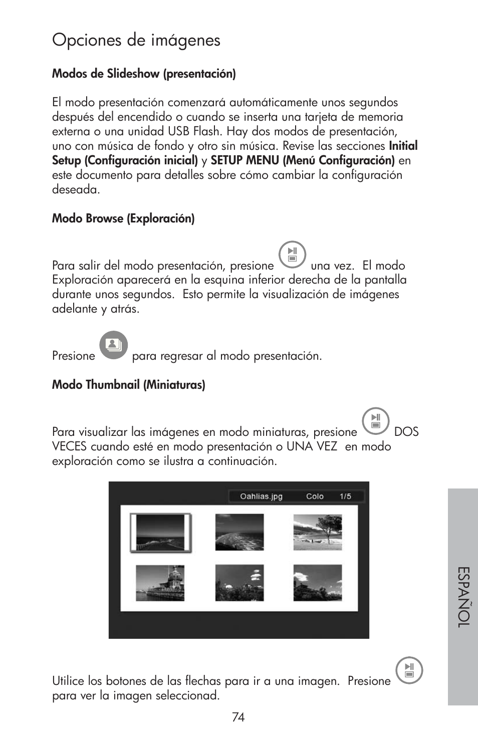 Opciones de imágenes | HP df810 Digital Picture Frame User Manual | Page 75 / 96