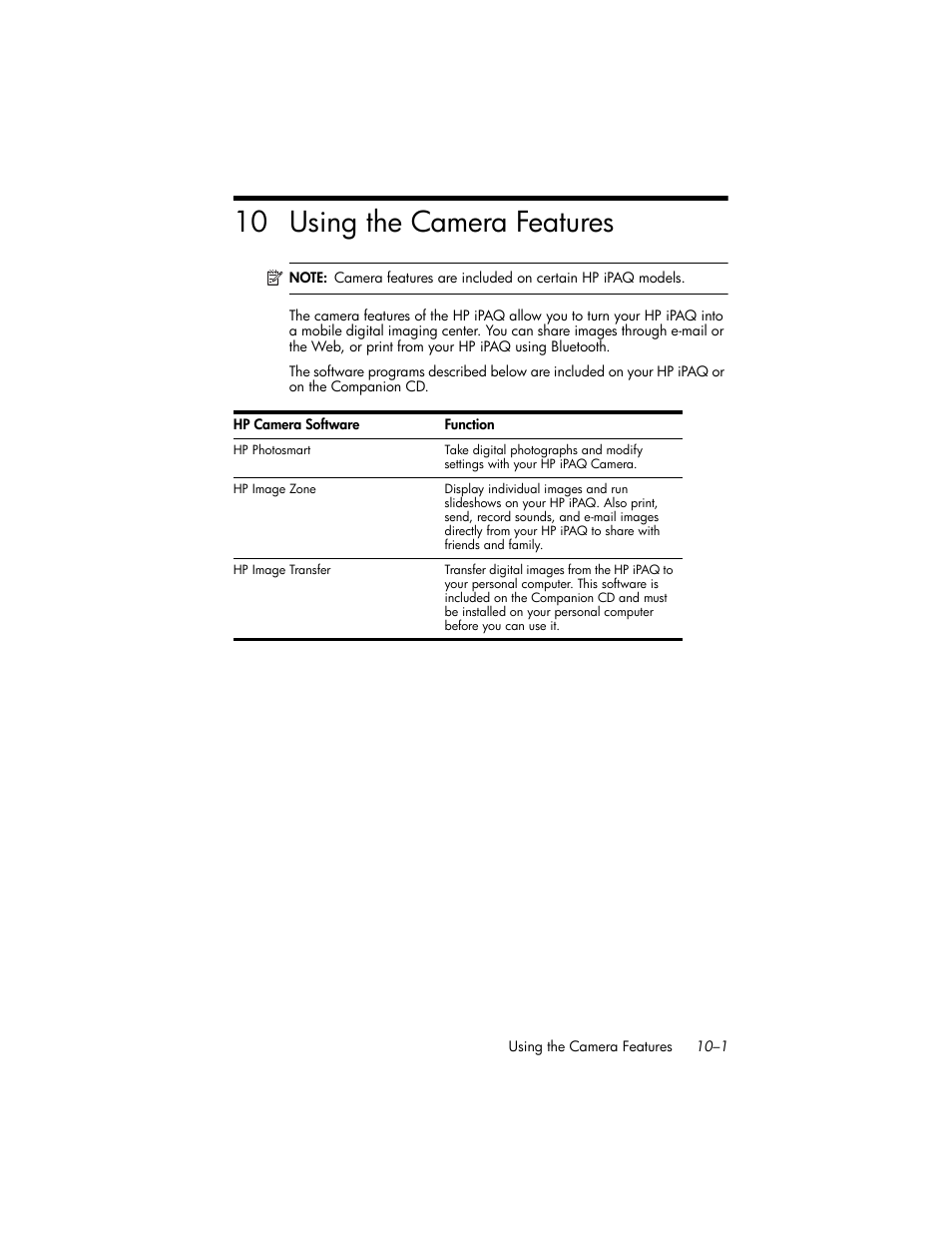 Using the camera features, 10 using the camera features | HP iPAQ hw6500 Unlocked Mobile Messenger series User Manual | Page 104 / 170