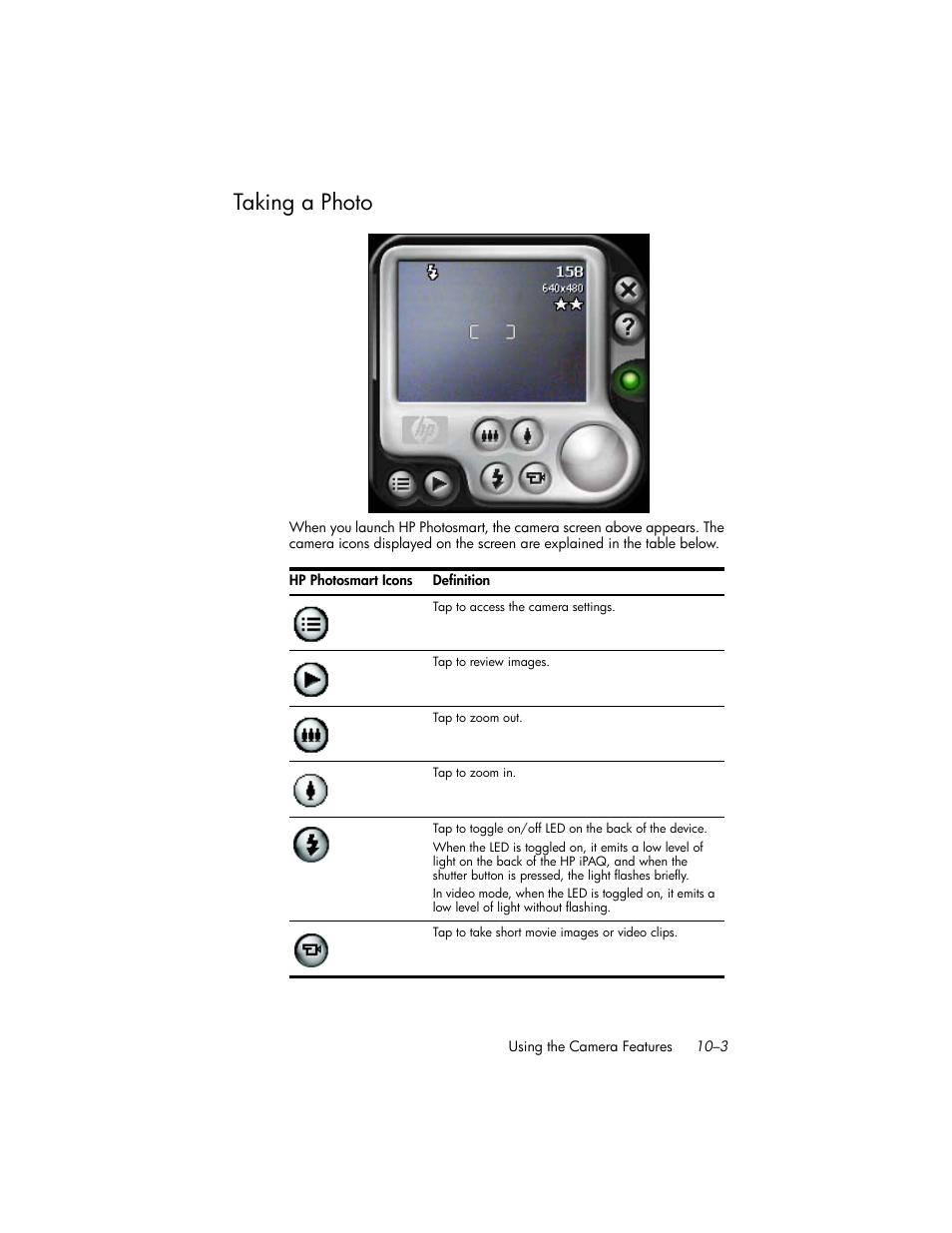 Taking a photo, Taking a photo –3 | HP iPAQ hw6500 Unlocked Mobile Messenger series User Manual | Page 106 / 170