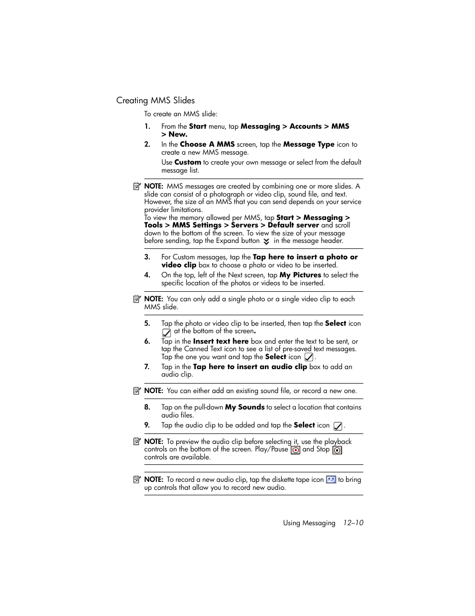 Creating mms slides | HP iPAQ hw6500 Unlocked Mobile Messenger series User Manual | Page 131 / 170