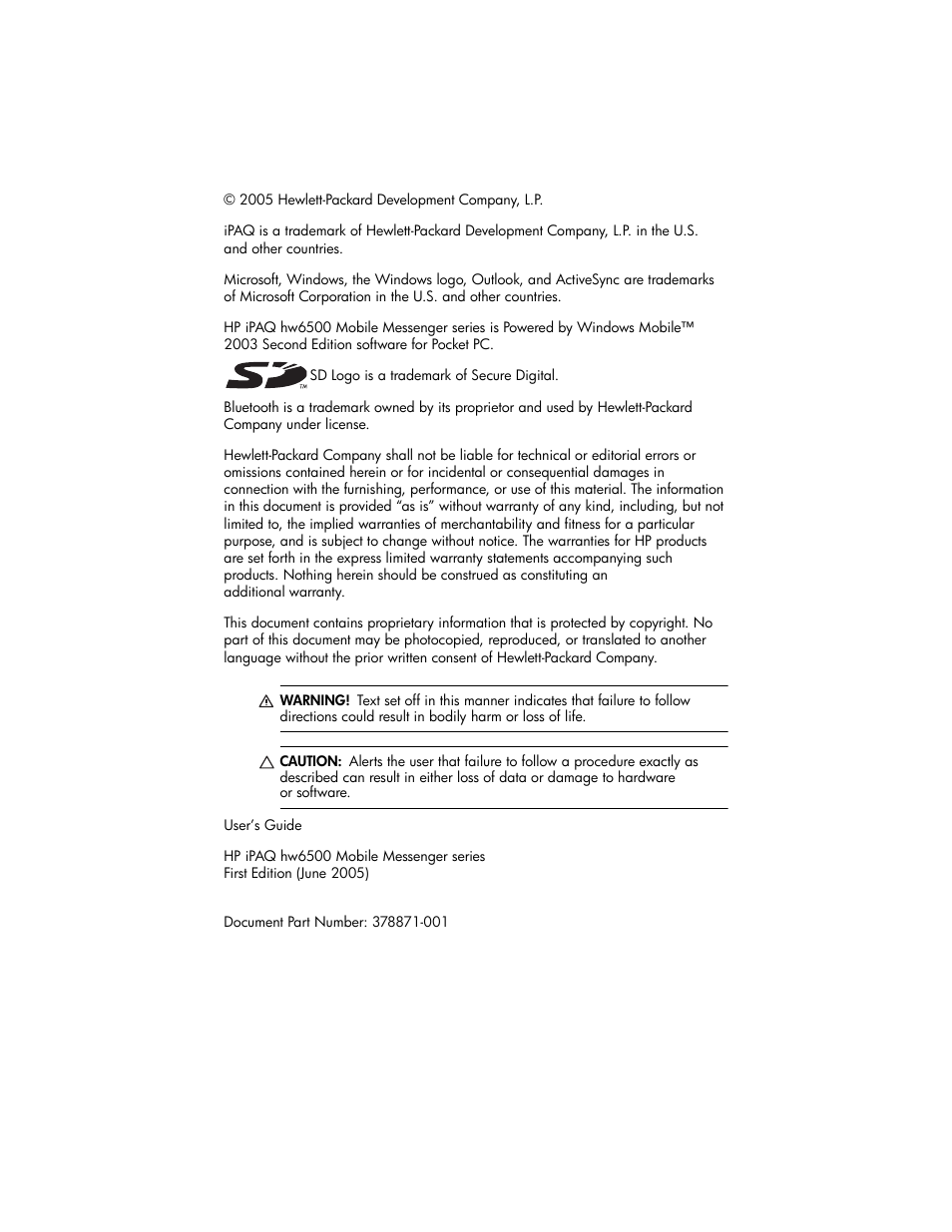 HP iPAQ hw6500 Unlocked Mobile Messenger series User Manual | Page 2 / 170