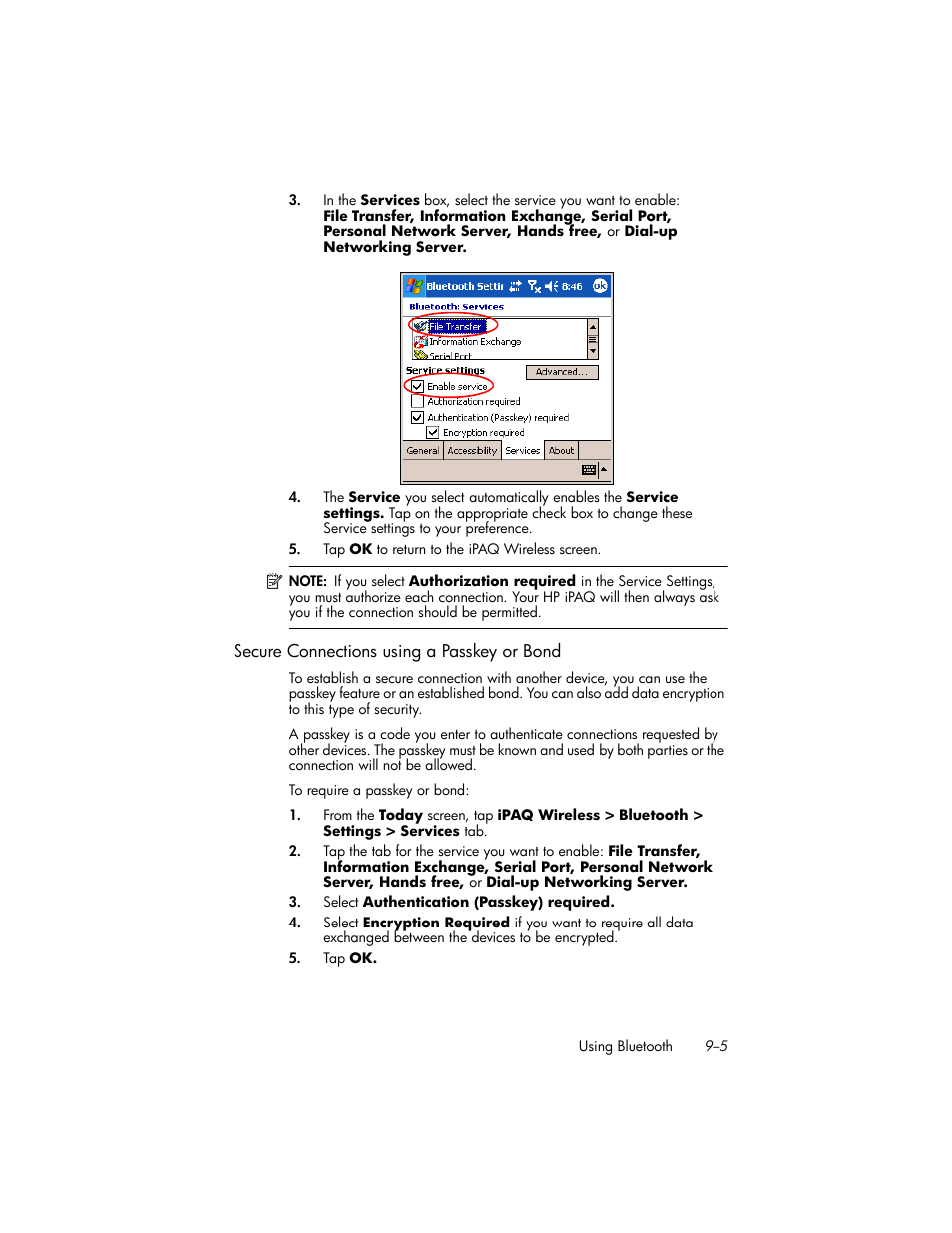 Secure connections using a passkey or bond | HP iPAQ hw6500 Unlocked Mobile Messenger series User Manual | Page 89 / 170