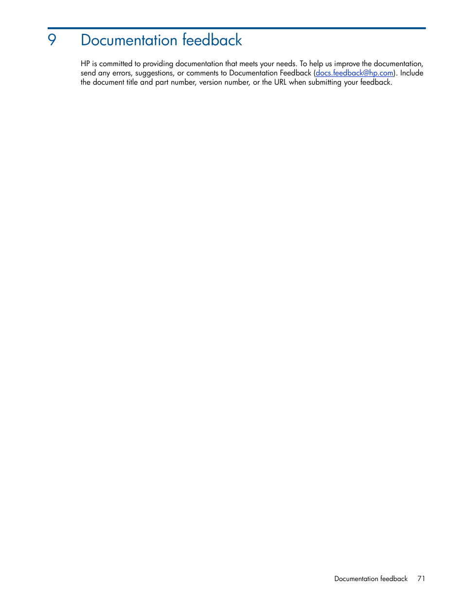 Documentation feedback, 9 documentation feedback, 9documentation feedback | HP MSA 2040 SAN Storage User Manual | Page 71 / 94