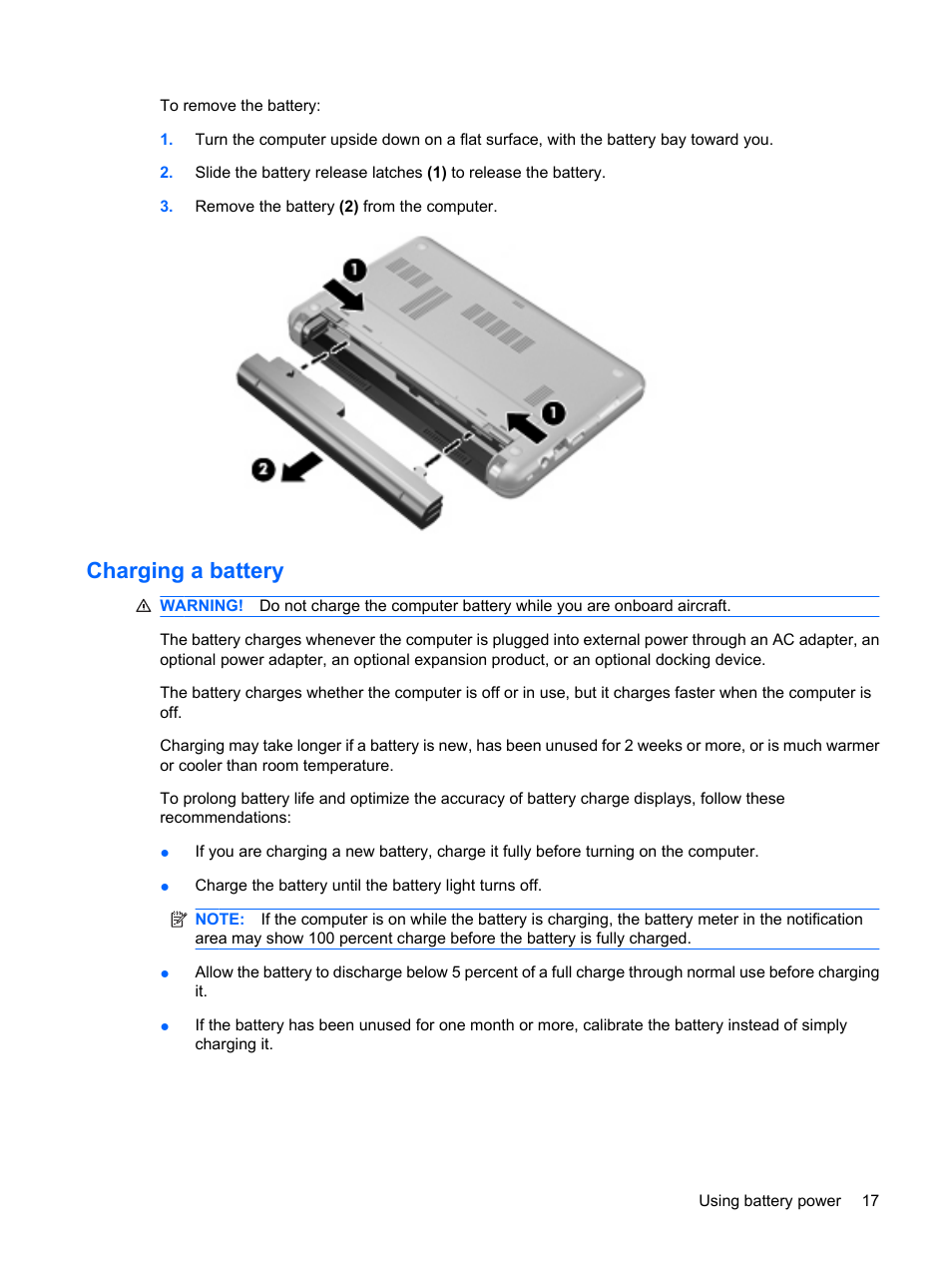 Charging a battery | HP Mini 2140 Notebook-PC User Manual | Page 27 / 113