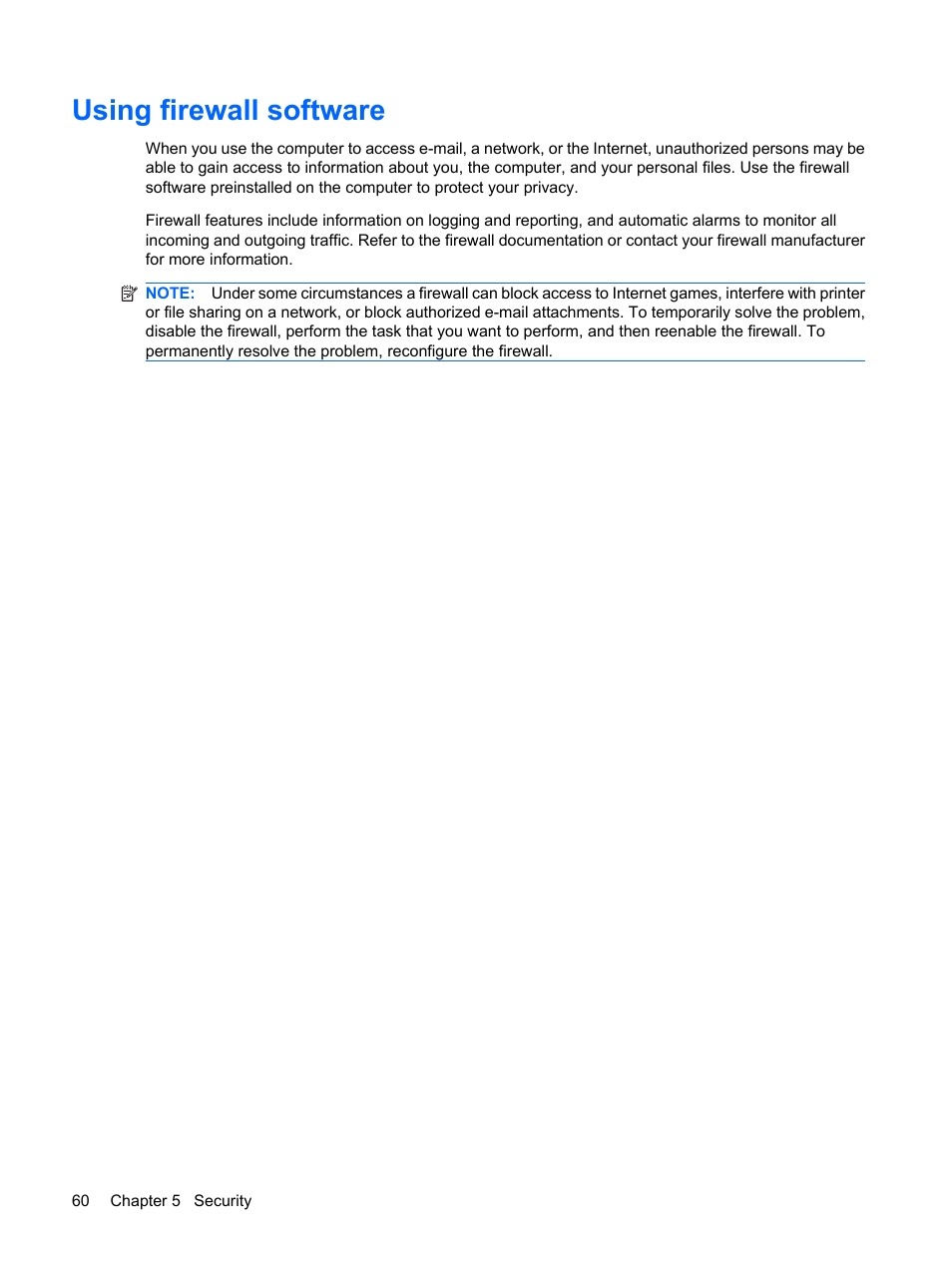 Using firewall software | HP Mini 2140 Notebook-PC User Manual | Page 70 / 113